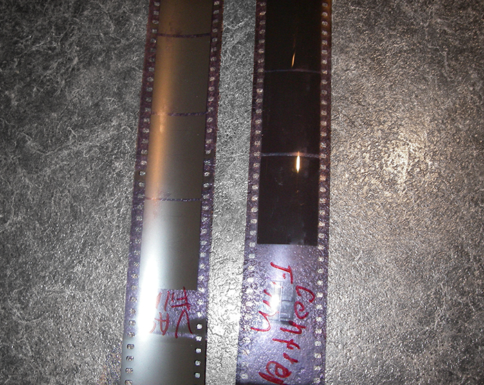 Left, vacuum and heat, emulsion side. Right, the control, substrate side.