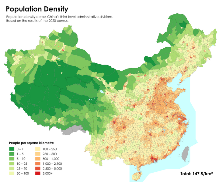 File:China Population Density Map 2020.png