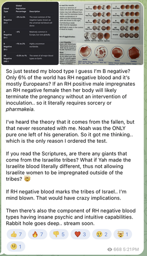 Witsit explains how his RH negative blood gives him insane psychic powers on his Telegram channel